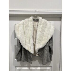 Vintage Gray Wool Jacket w Oversized Faux Fur Shawl Collar Glam